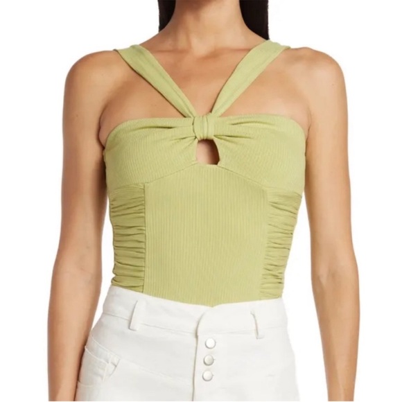 Elodie Tops - Elodie | Green Ruched Cut Out Bodysuit